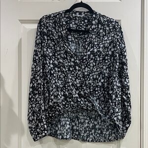 Splendid print blouse draped front asymmetrical size small